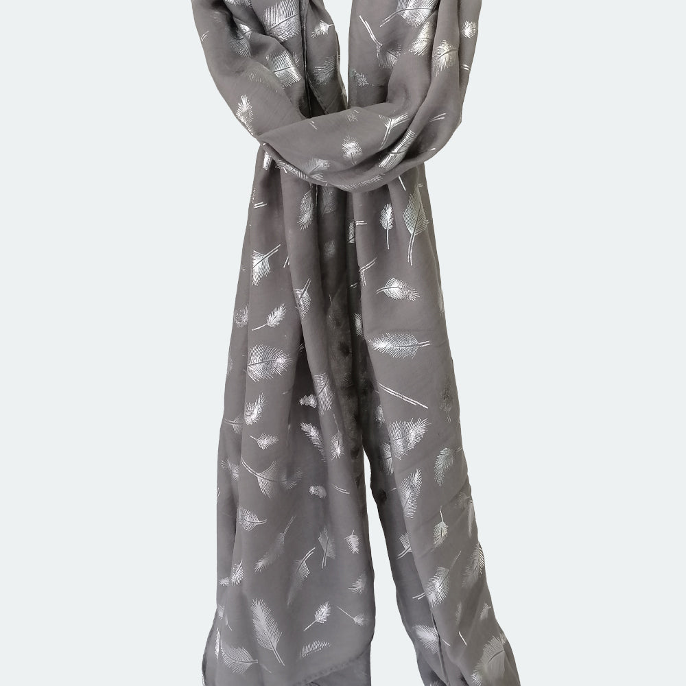 Feather Foil Scarf - Grey