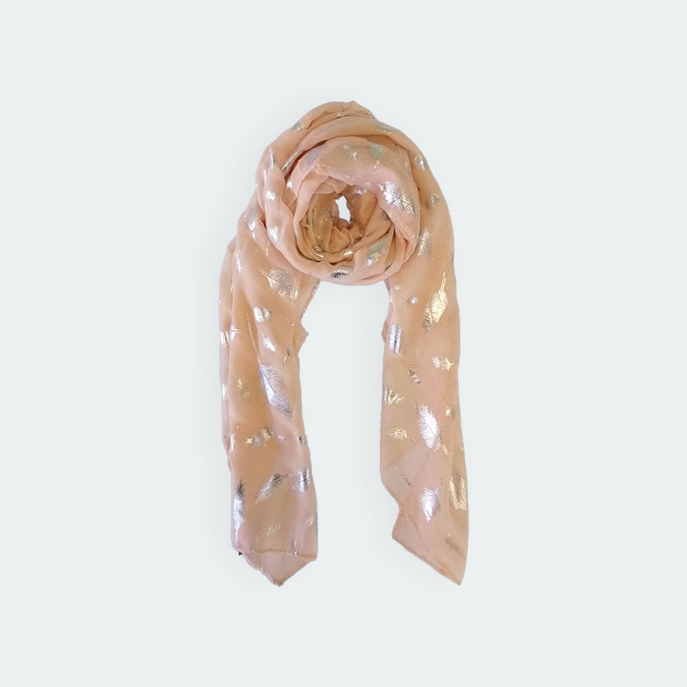 Silver Feather Foil Scarf - Melon