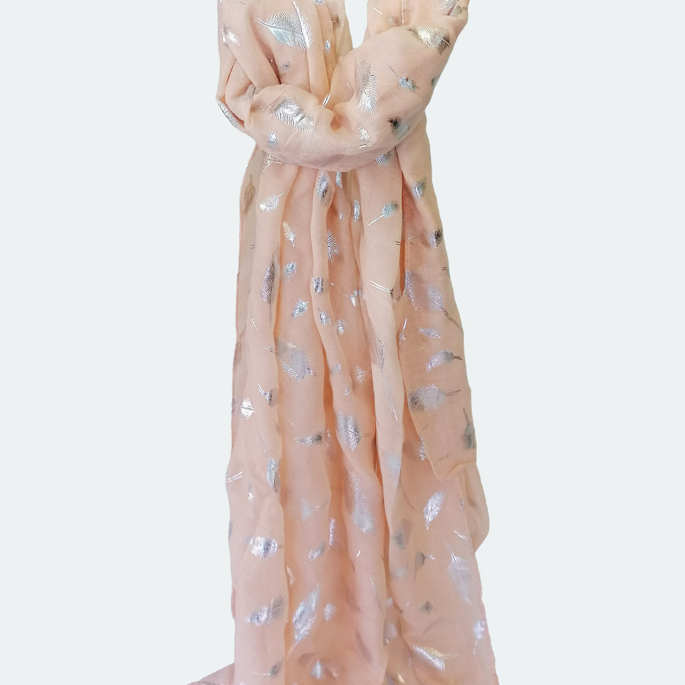 Silver Feather Foil Scarf - Melon