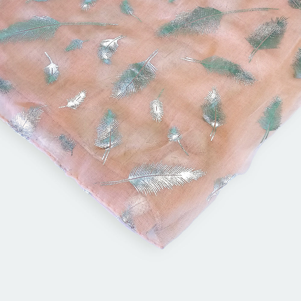 Silver Feather Foil Scarf - Melon