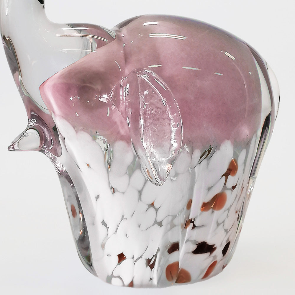Glass Elephant - White & Gold Base - 12cm