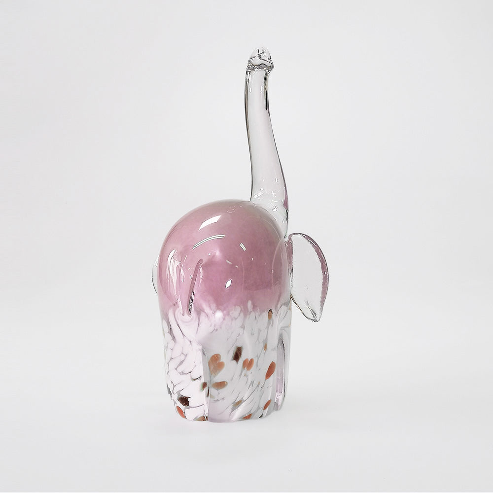 Glass Elephant - White & Gold Base - 12cm