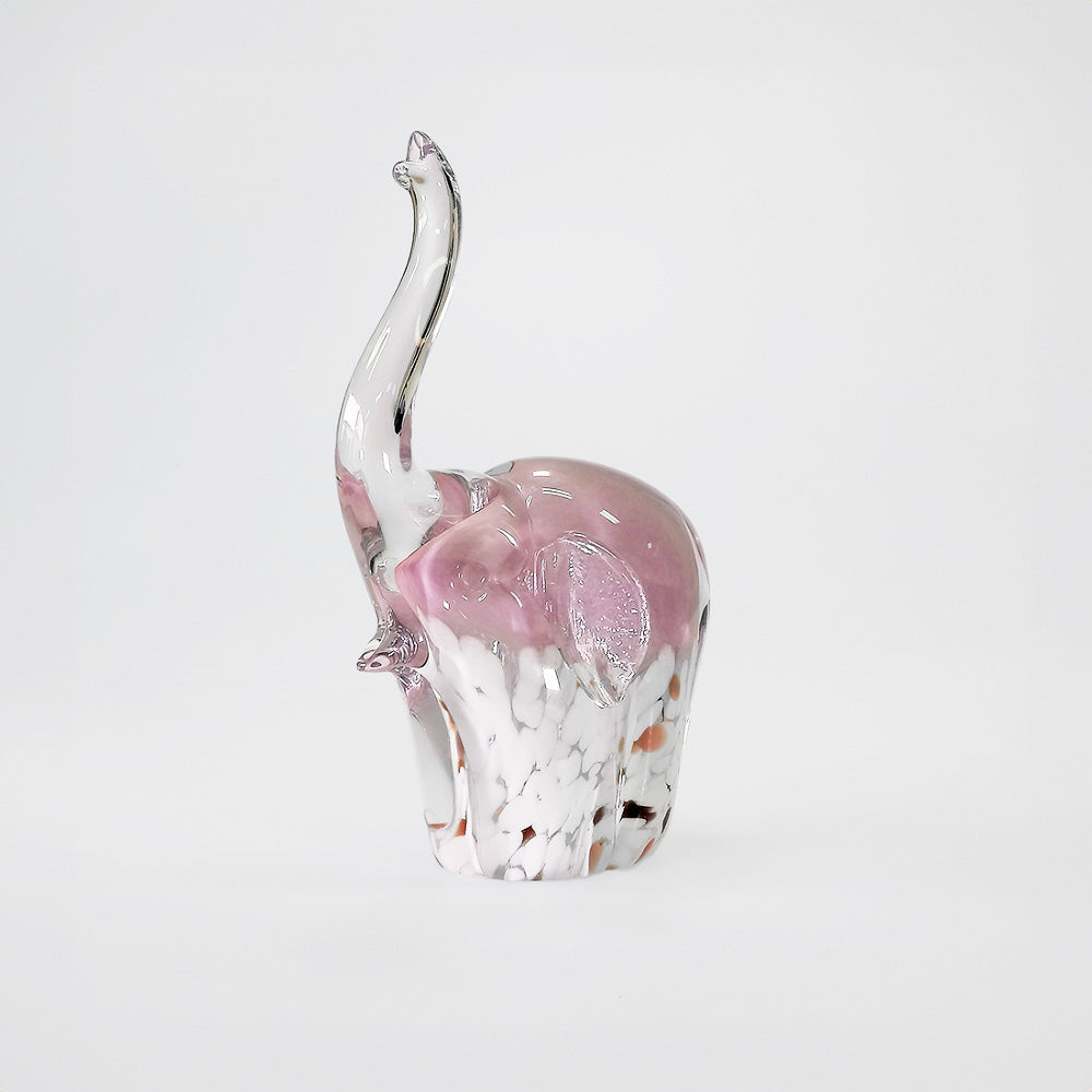 Glass Elephant - White & Gold Base - 12cm