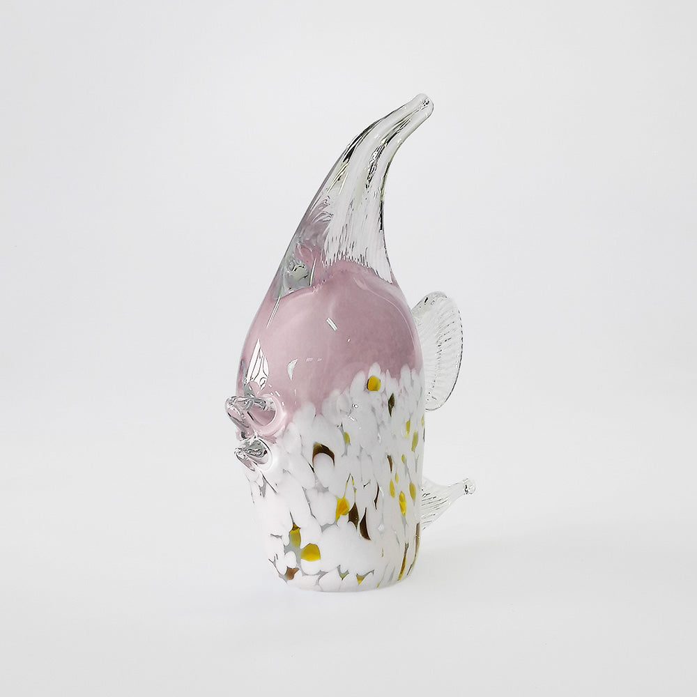 Glass Angelfish - White & Gold Base - 17cm