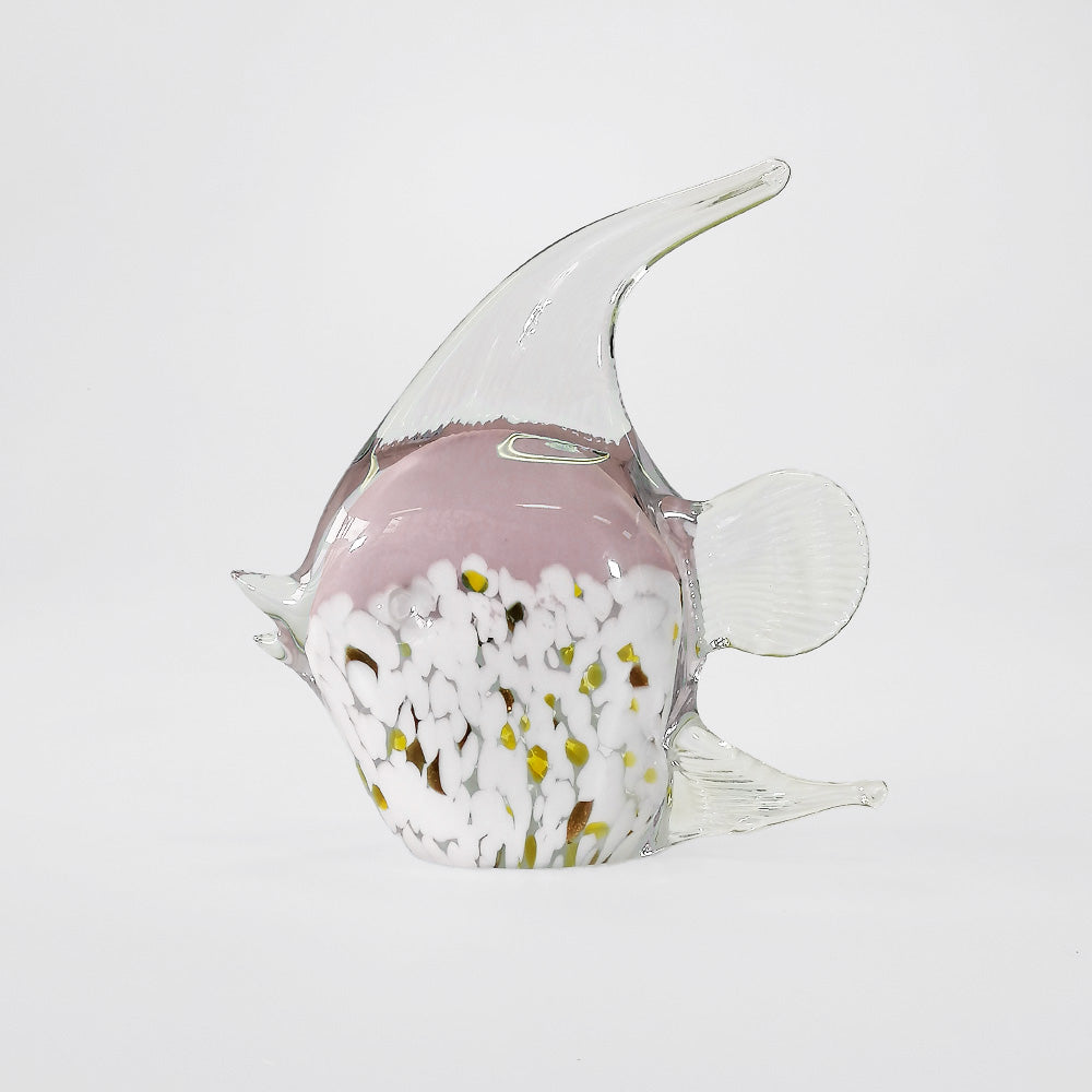 Glass Angelfish - White & Gold Base - 17cm