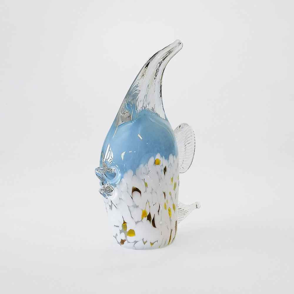 Glass Angelfish - White & Gold Base - 17cm