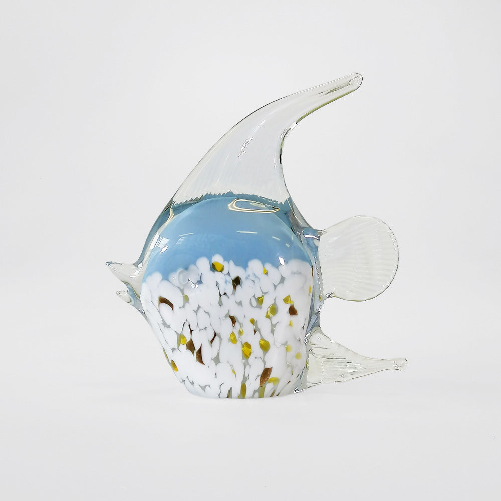 Glass Angelfish - White & Gold Base - 17cm