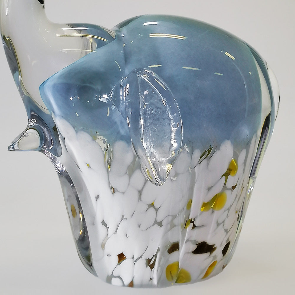 Glass Elephants - White & Gold Base - 19cm