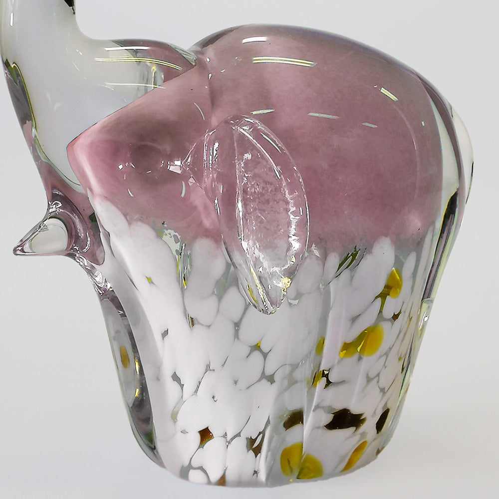 Glass Elephants - White & Gold Base - 19cm