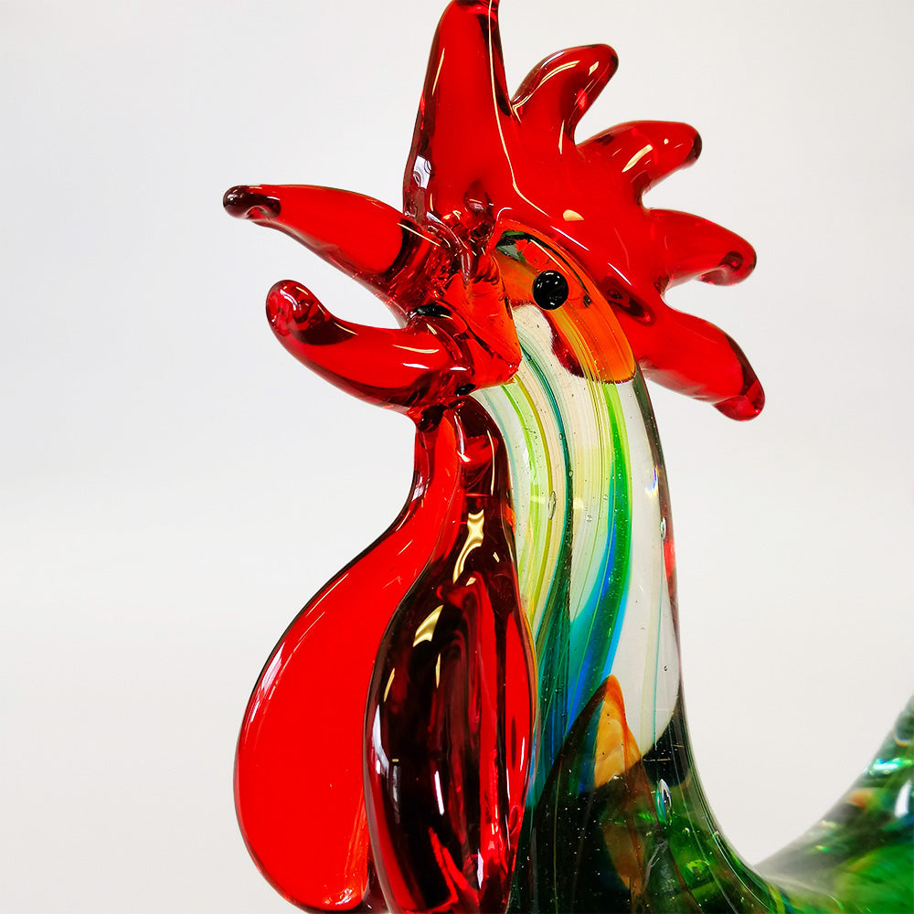 Paua-Look Green Glass Rooster - 20cm