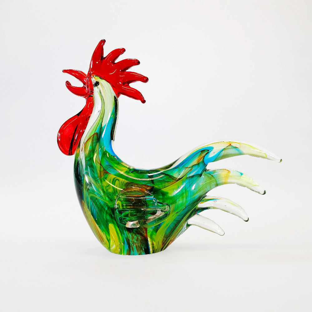 Paua-Look Green Glass Rooster - 20cm