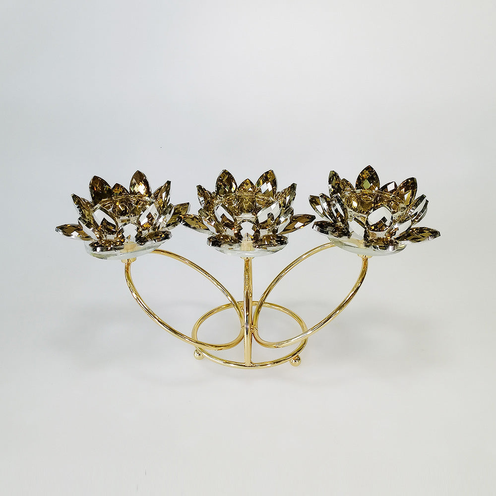 3 Flower Candle Stand With Gold Styled Base