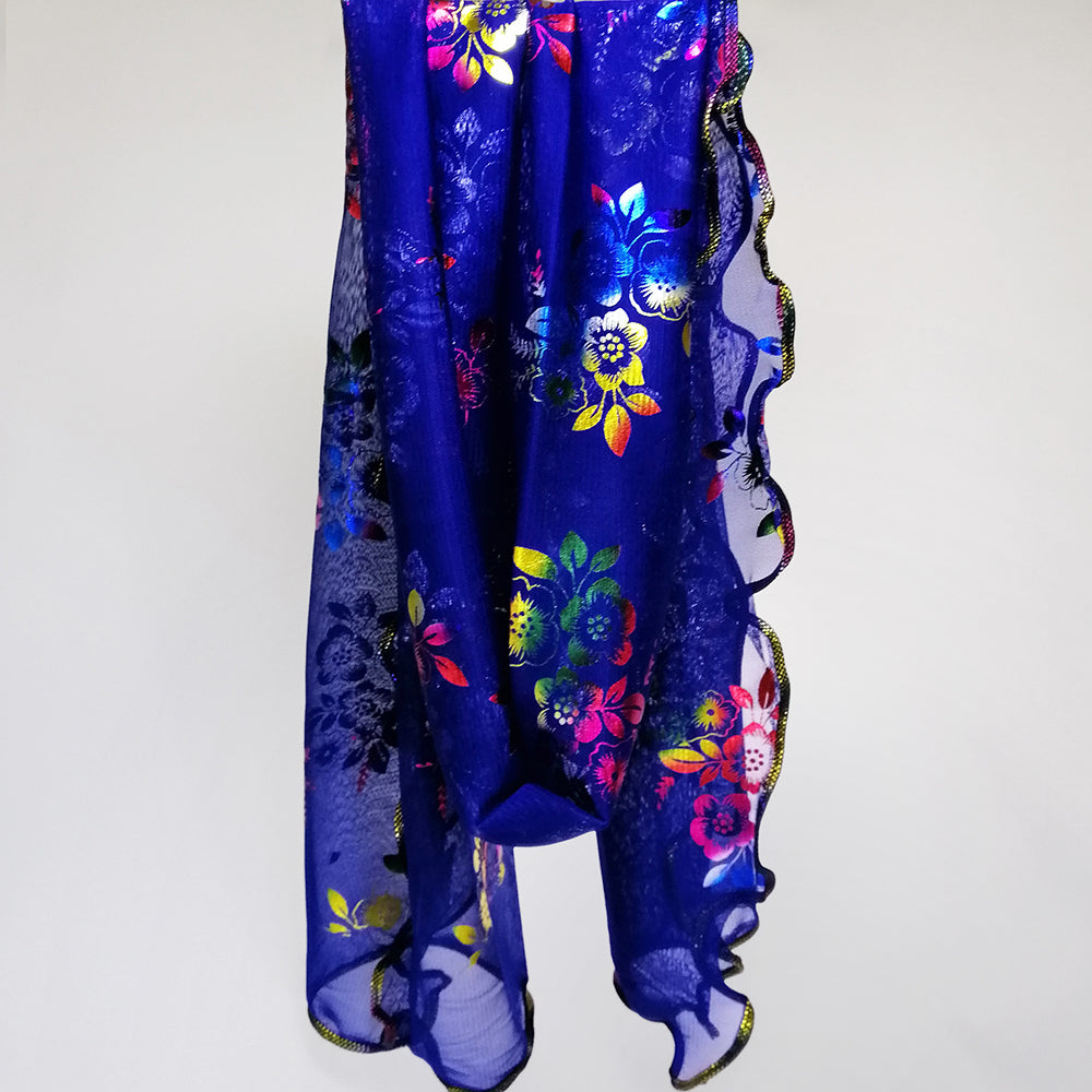 Floral Foil Net Scarf - Dark Blue