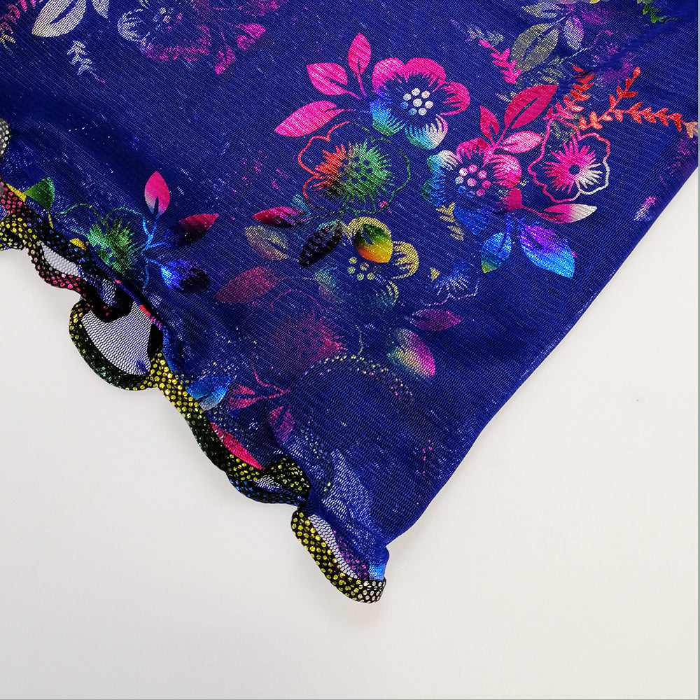 Floral Foil Net Scarf - Dark Blue