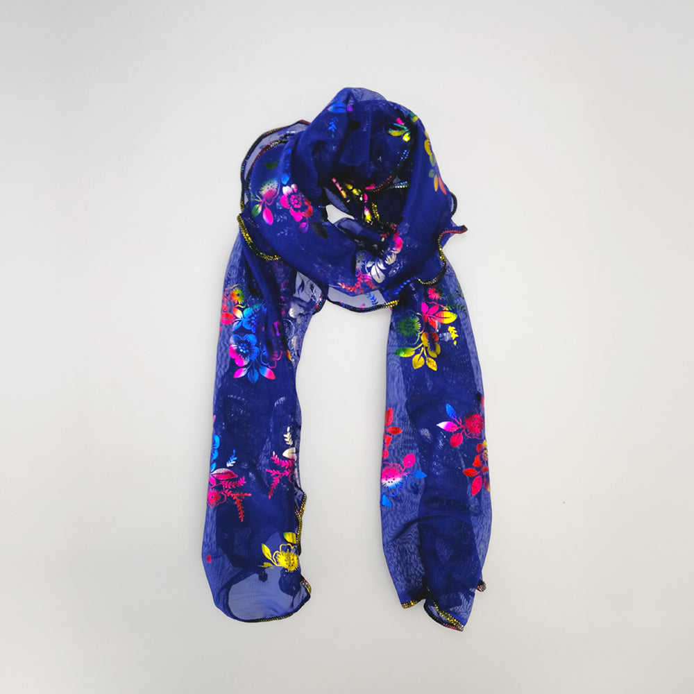 Floral Foil Net Scarf - Dark Blue