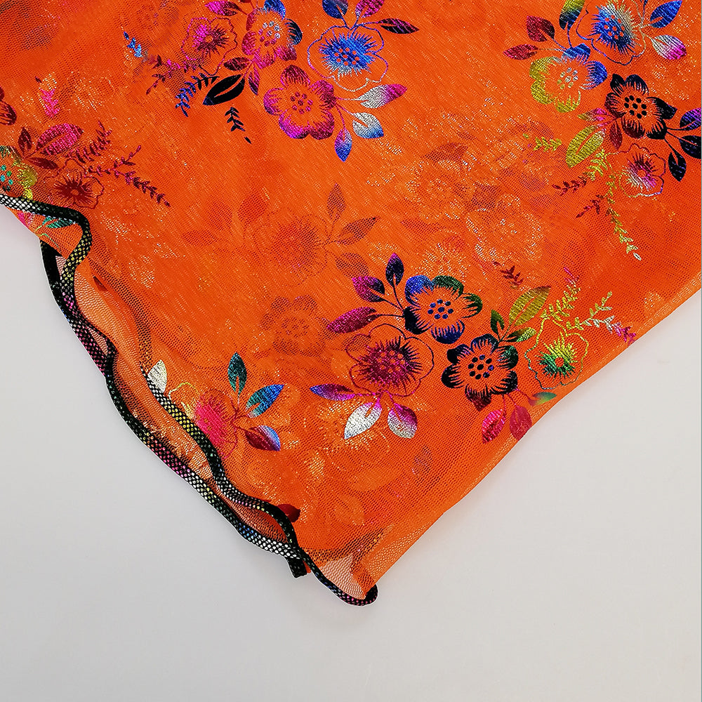 Floral Foil Net Scarf - Orange