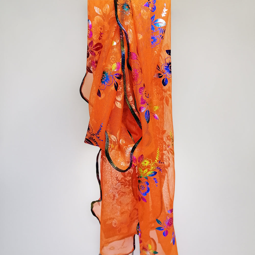 Floral Foil Net Scarf - Orange