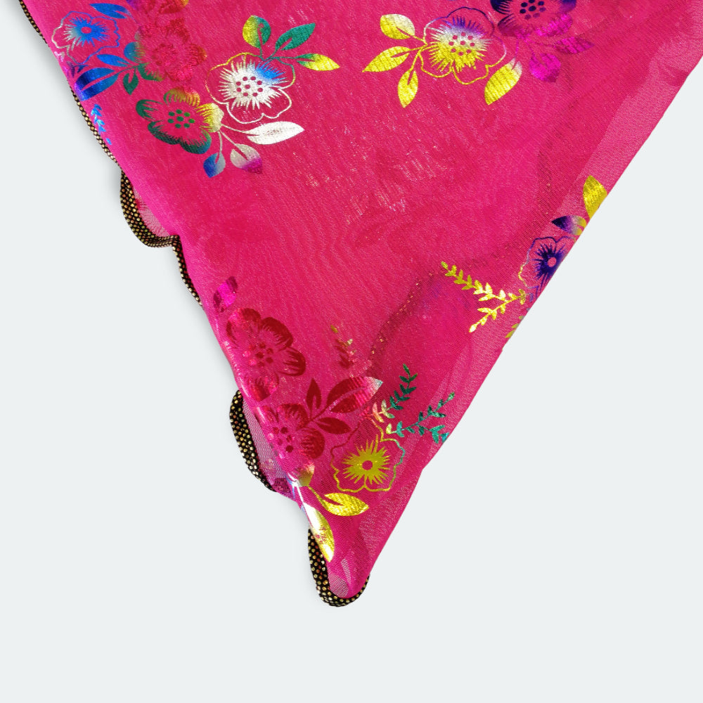 Triangle Floral Foil Net Scarf - Hot Pink