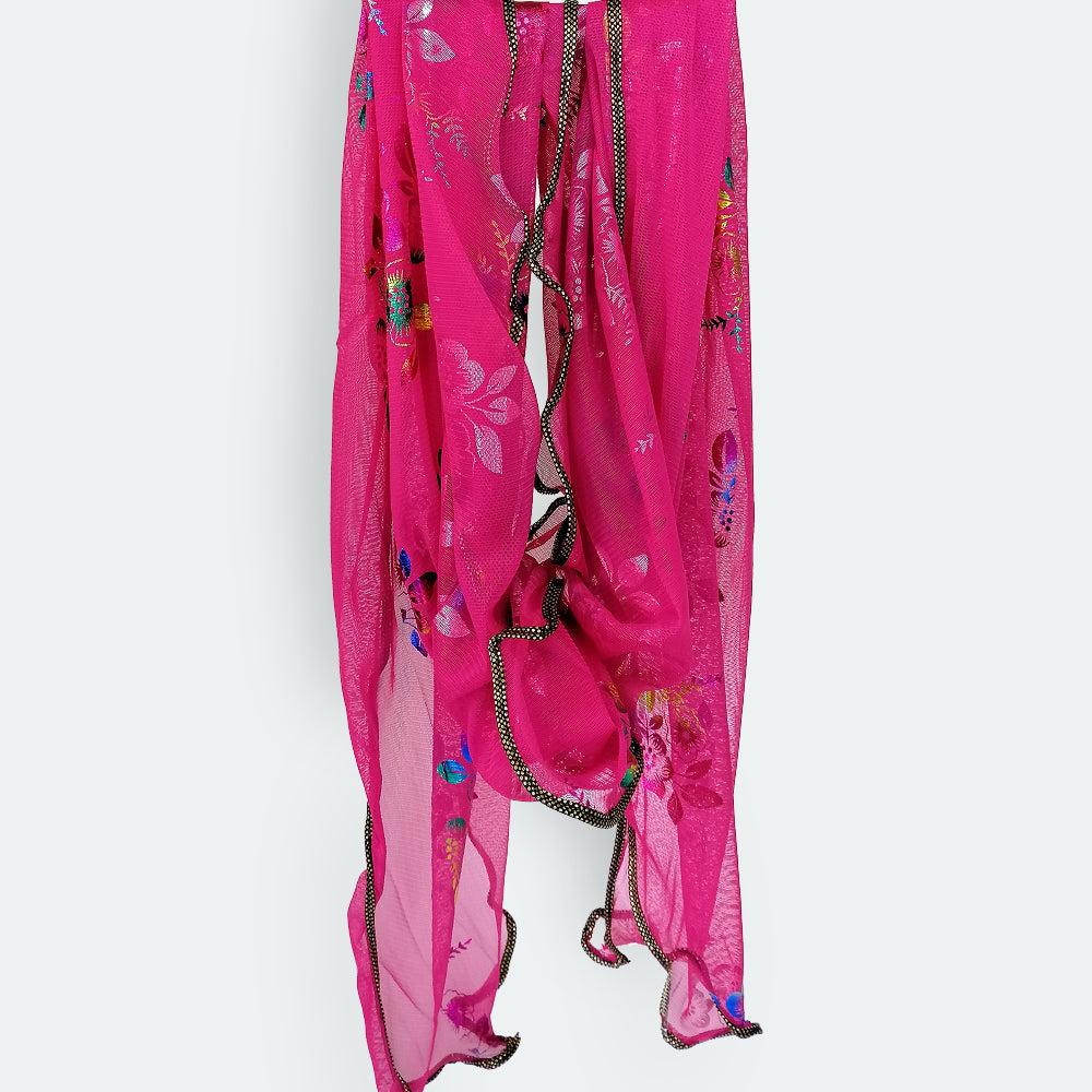 Triangle Floral Foil Net Scarf - Hot Pink