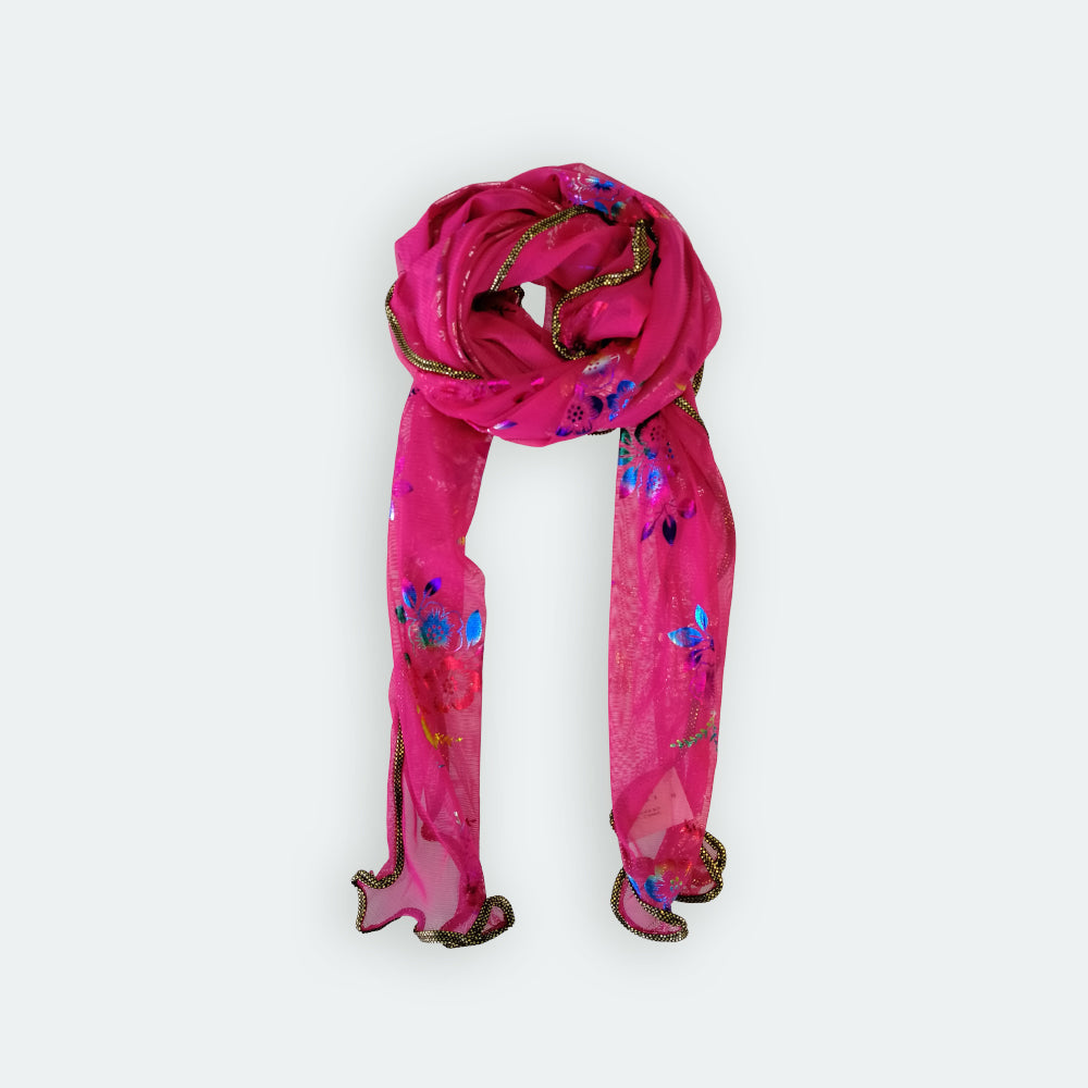 Triangle Floral Foil Net Scarf - Hot Pink