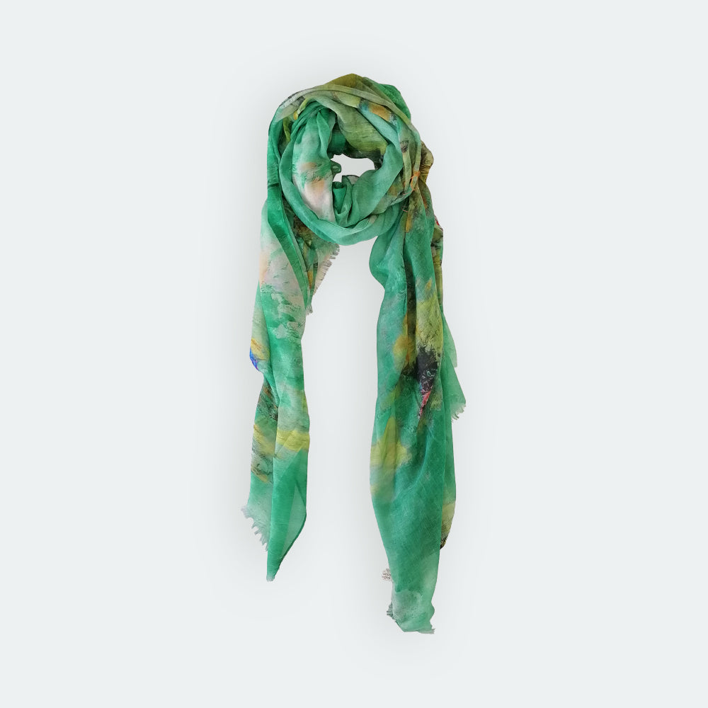 Monet Style Floral Scarf - Green & Yellow