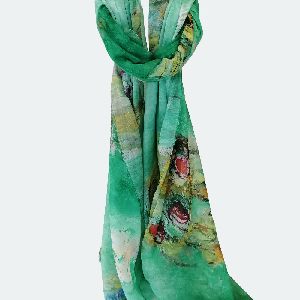 Monet Style Floral Scarf - Green & Yellow