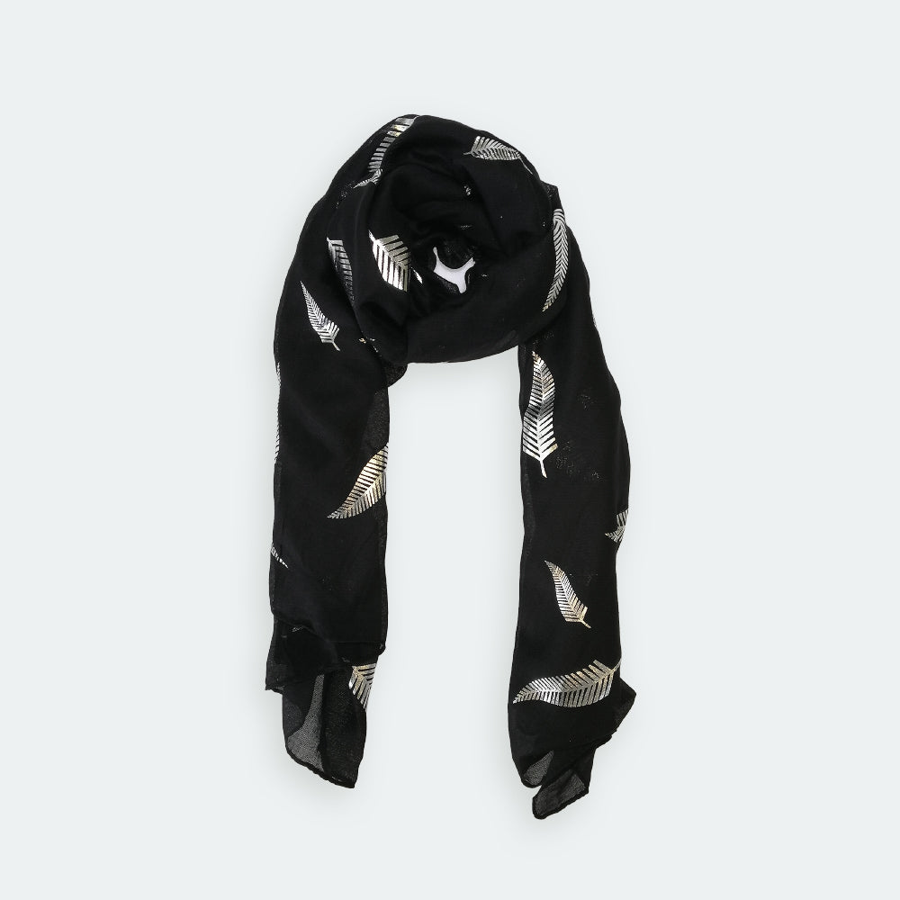 Silver Fern Foil Scarf - Black