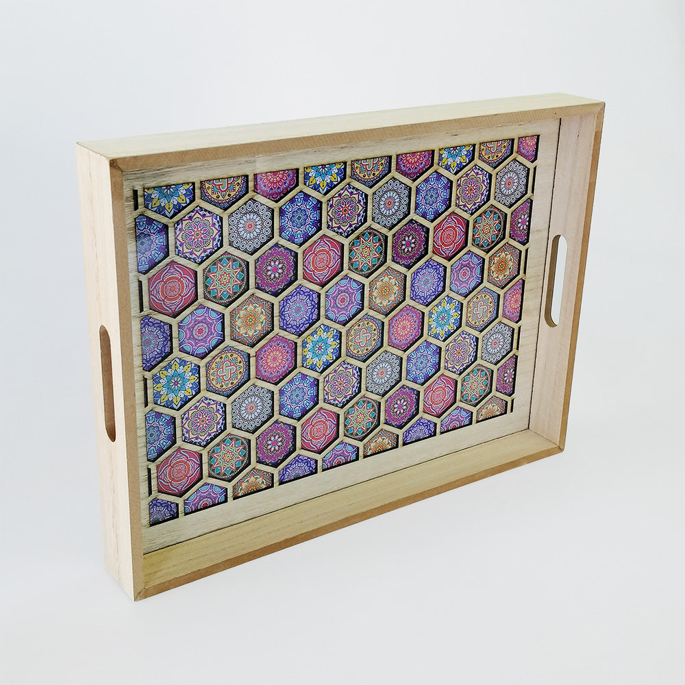 Purple Mosaic Look Wooden Tray - Large