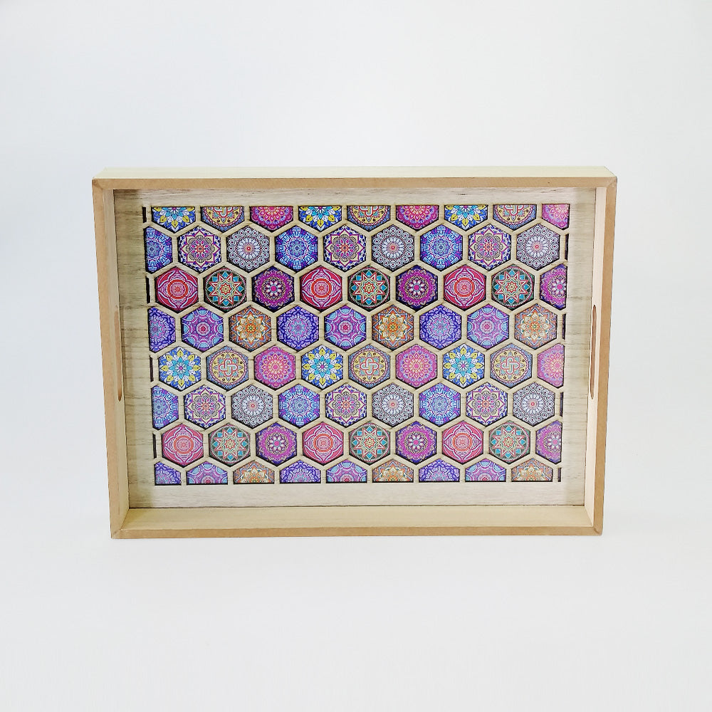 Purple Mosaic Look Wooden Tray - Large