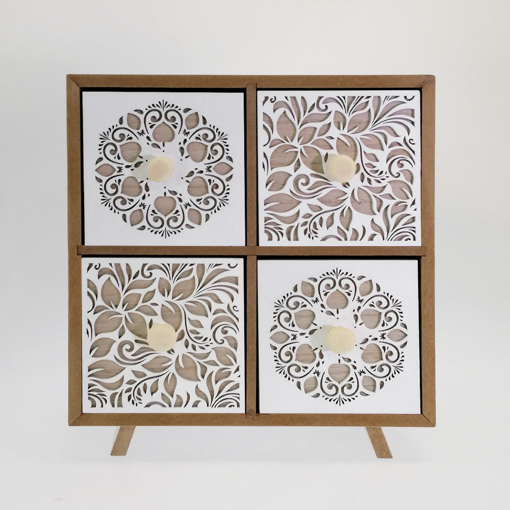 4 Drawer Cabinet - White Fretwork