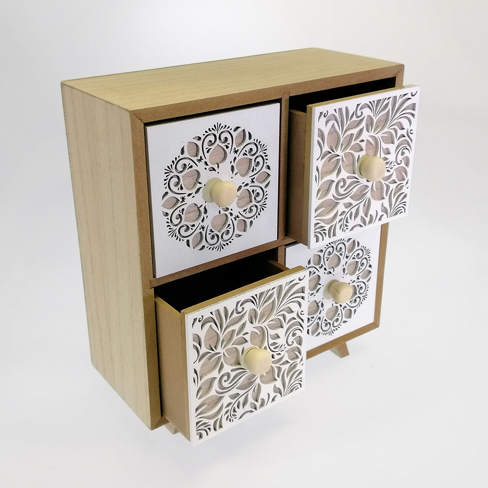 4 Drawer Cabinet - White Fretwork