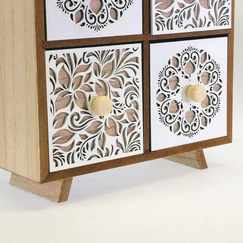 4 Drawer Cabinet - White Fretwork