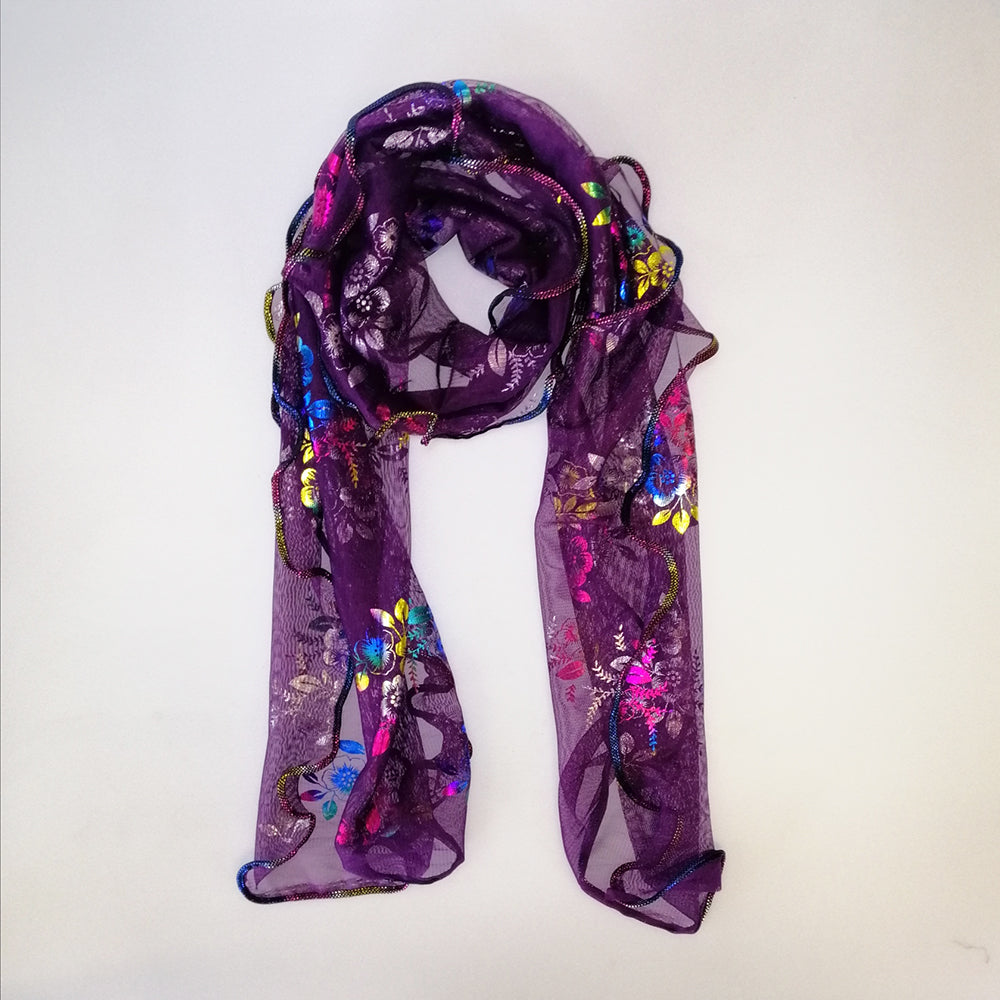 Floral Foil Net Scarf - Purple