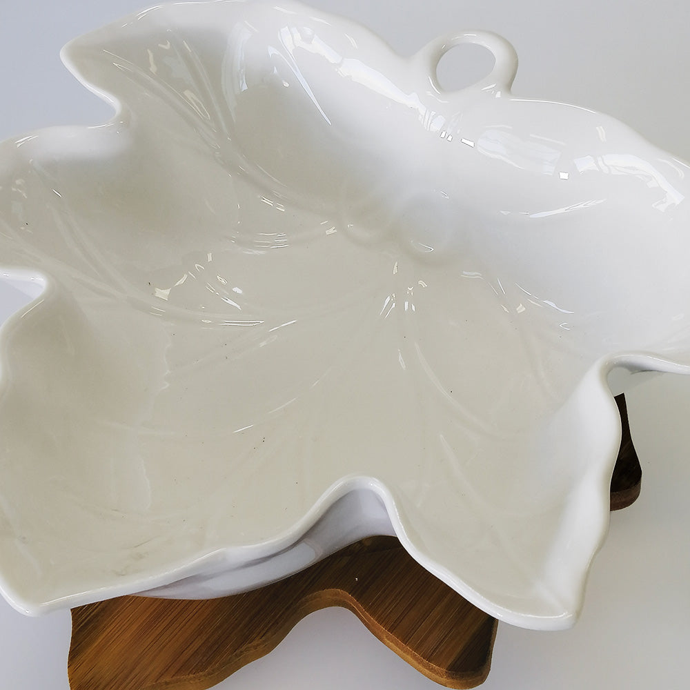 Leaf Serving Bowl With Utensils - Small