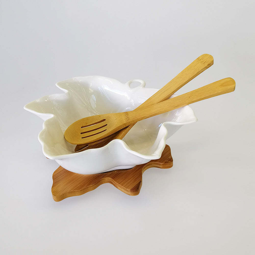 Leaf Serving Bowl With Utensils - Small