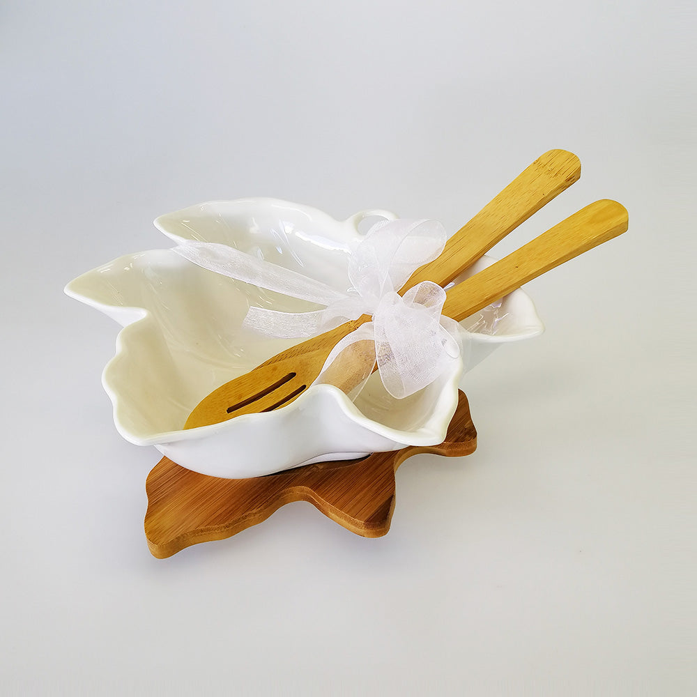 Leaf Serving Bowl With Utensils - Small