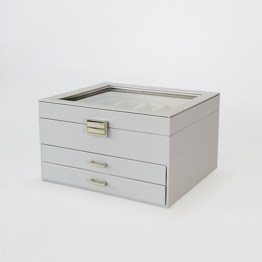 Large Jewellery Box With Clear Lid - Grey