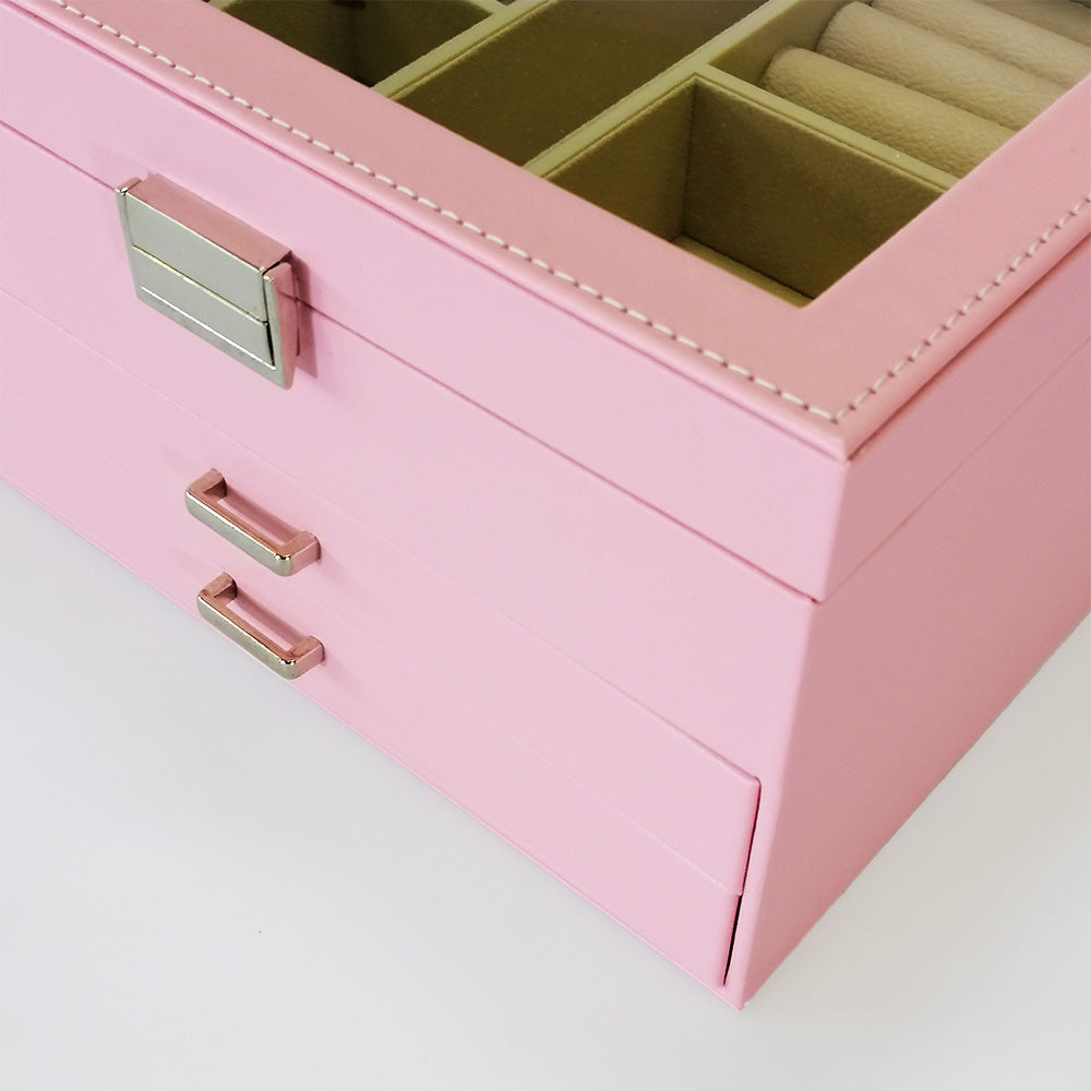 Large Jewellery Box With Clear Lid - Pink