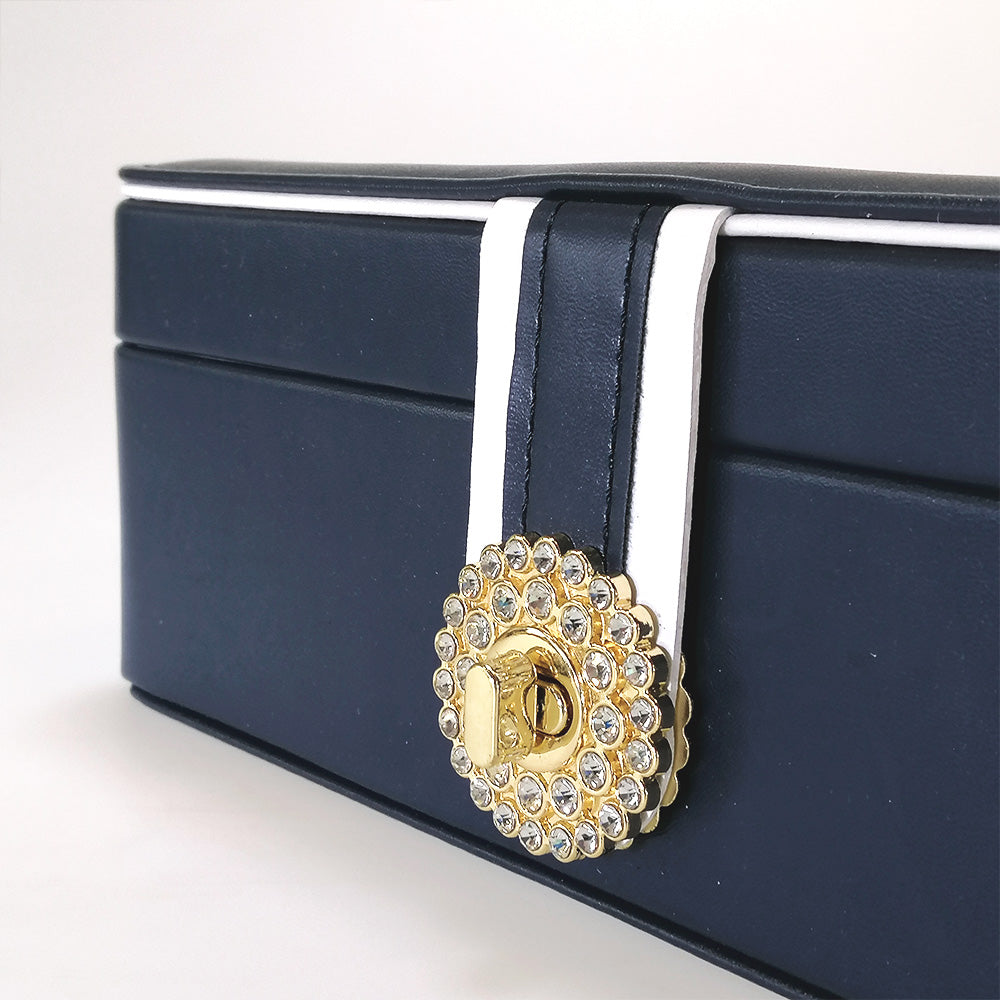 Jewellery Box With Pearl Latch - Navy
