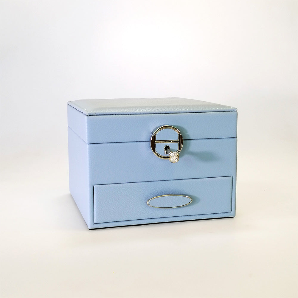 Lockable Jewellery Box With Drawers - Light Blue