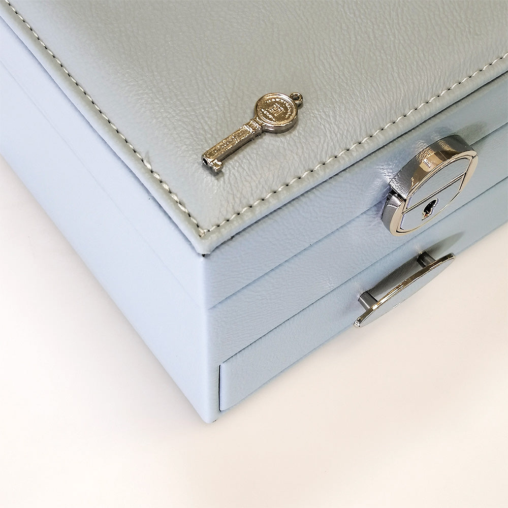 Lockable Jewellery Box With Drawers - Light Blue