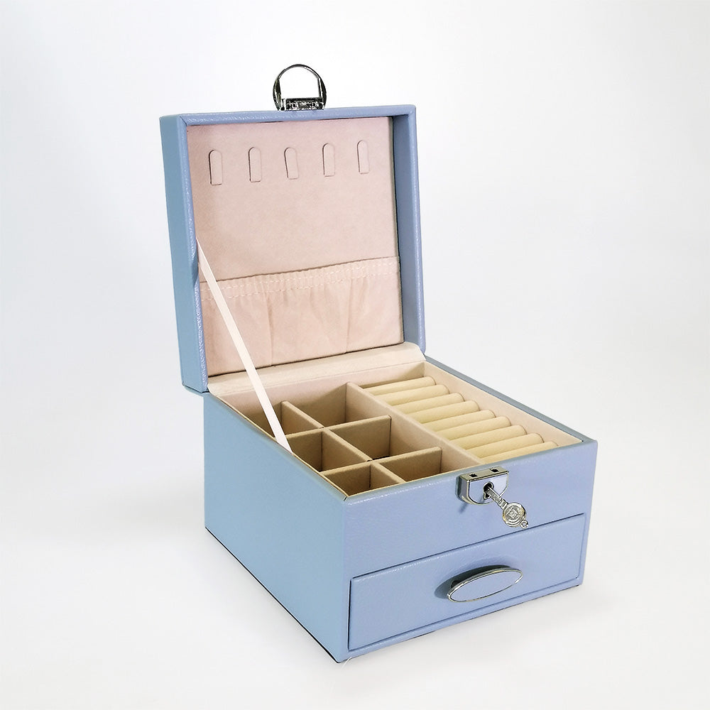 Lockable Jewellery Box With Drawers - Light Blue