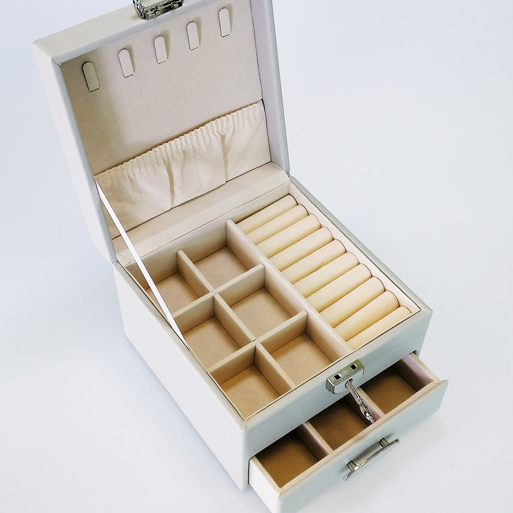 Lockable Jewellery Box With Drawers - White