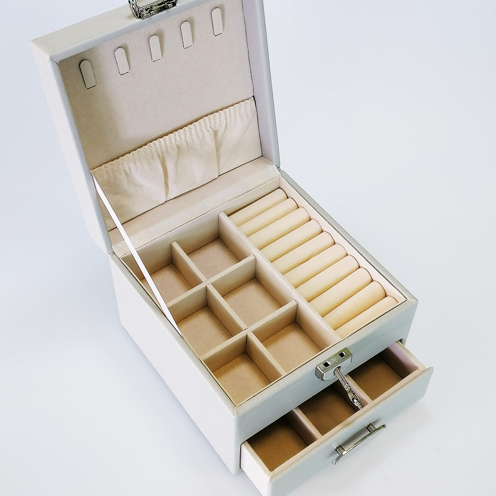 Lockable Jewellery Box With Drawers - Grey