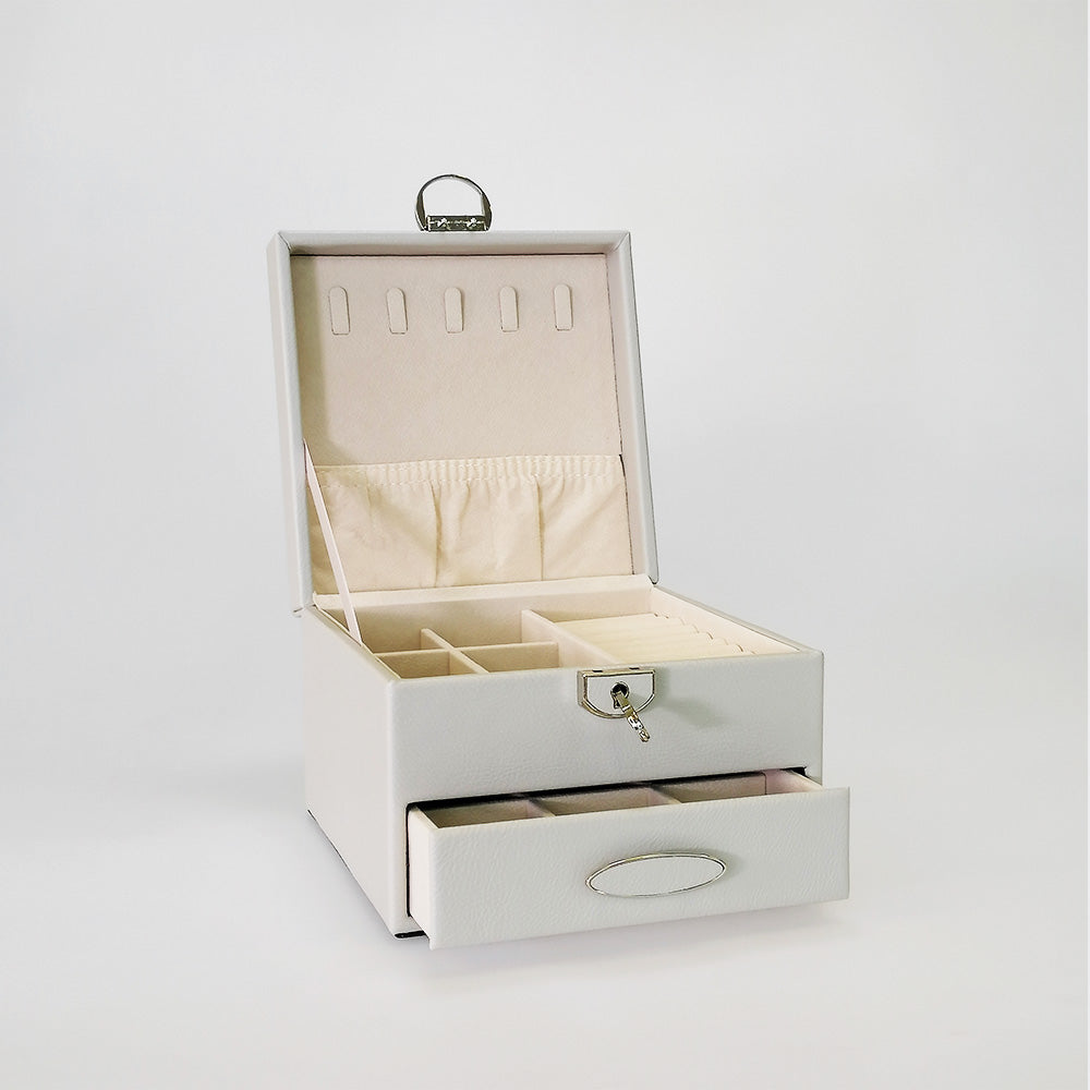 Lockable Jewellery Box With Drawers - Grey