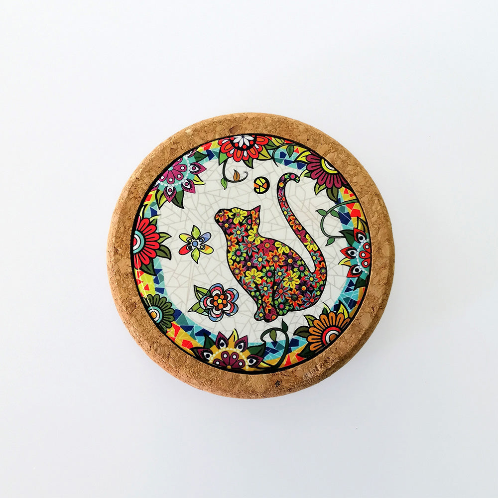 Abstract 'Cats looking Up' Cork Coaster