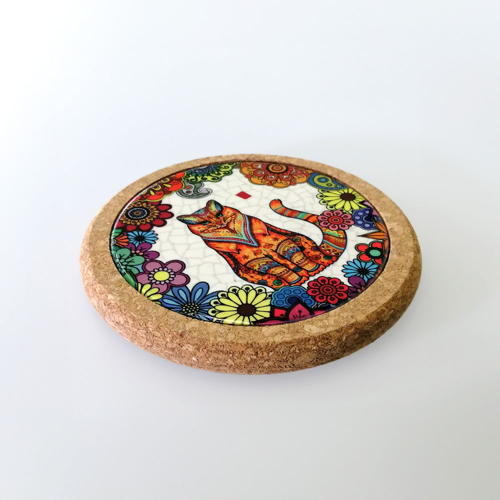 Abstract 'Orange Cat Looking Away' Cork Coaster