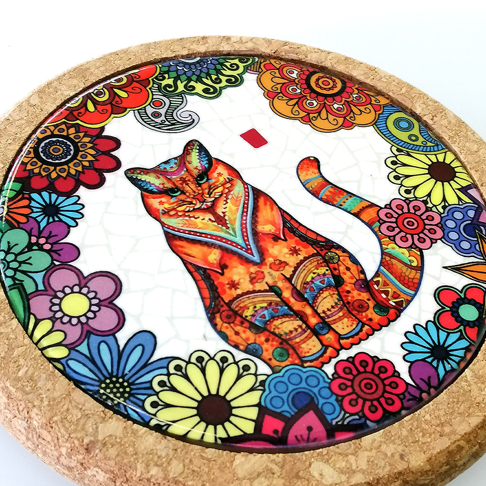 Abstract 'Orange Cat Looking Away' Cork Coaster