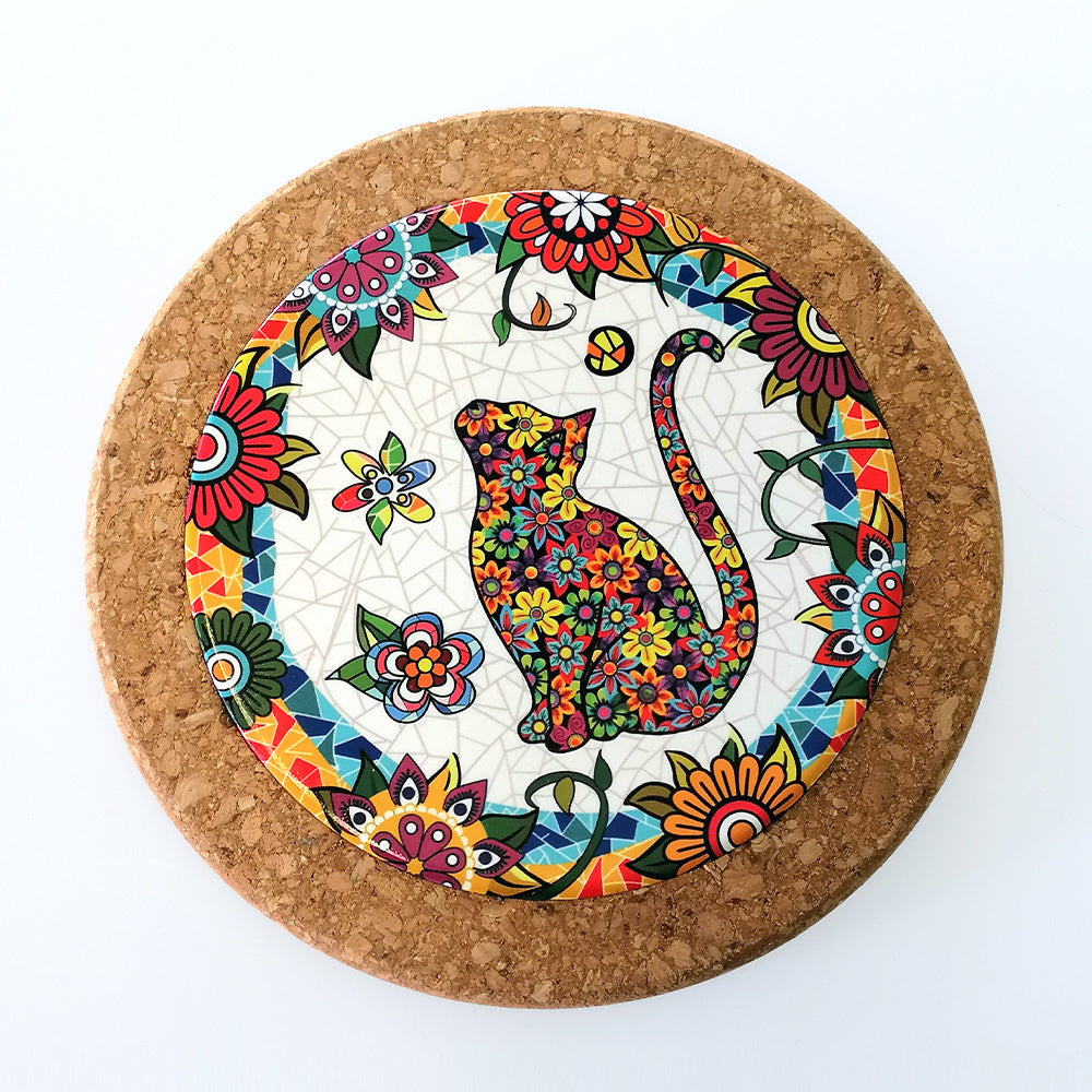 Abstract 'Cat Looking Up' Cork Trivet