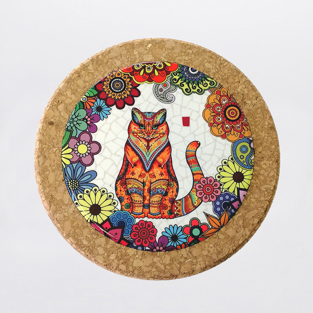 Abstract 'Orange Cat Looking Out' Cork Trivet